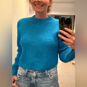 BP Nordstrom Blue Ribbed Crop Sweater XS Crewneck Cotton Blend